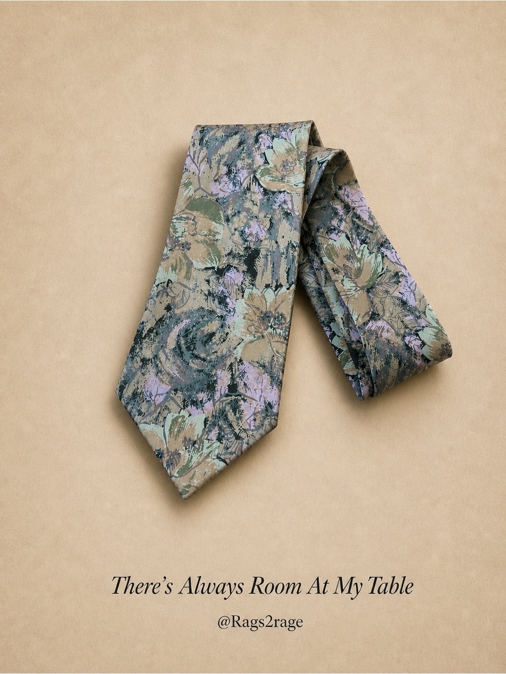 Hardy Amies Silk Tie Floral Watercolor Olive Sage Lavender Classic